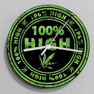 100% High Funny Marijuana Wall Clock