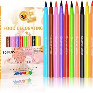 Food Coloring Markers Gourmet Writer Food Cake Decorator Pens, Edible Pigment Pen for Cakes and Cookies, Assorted Colors, Set Of 10