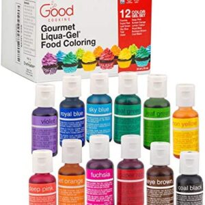 Food Coloring Liqua-Gel 12 PK (9 oz, 264 mL) - 12 Bold Primary Color Kit in .75 fl. oz (22mL) Bottles - For Baking, Decorating, Fondant, Cooking, DIY Slime, Crafts and More