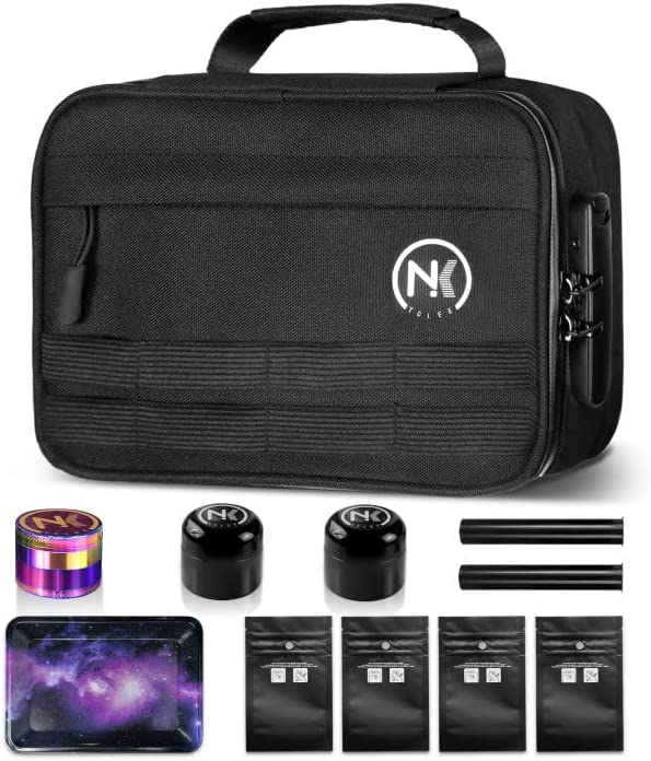 NKTOLEE Smell Proof Bag with Combination Lock, Storage Box with 4 Odorless Resealable Bags - Personal Organizer Case Container Suit for Travel Storage Accessories Smell Proof Kit