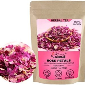 FullChea - Dried Rose Petals,29g - Edible Flowers Real Rose Petals - Non-GMO - Caffeine-free - Use in Tea, Baking, Crafting