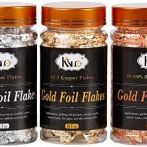 KINNO Gold Leaf Flakes - Metal Gold Foil Flakes for Crafts and Arts, Nails, Gilding, Painting, Slime, 3 Grams/Bottle (#2.5 Gold + Silver+ Rose Gold)