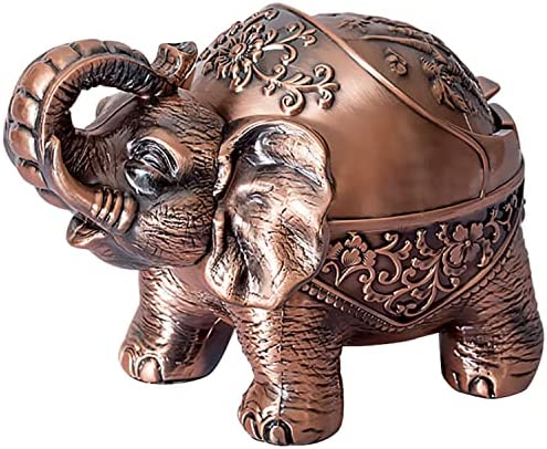 Ashtray,Large Capacity Ash Tray,Windproof Elephant Ashtray with Lid Pads,Smokeless Outdoor Ashtray for Weed,Indoor Vintage Cigar Ashtrays for Office Home Decor,Fancy Gifts for Men Women(Red Copper)