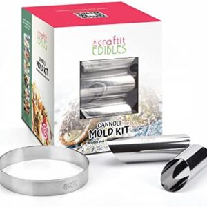 Craftit Edibles Cannoli Forms Canoli Tube Set - 18 Quality Large Cannoli Tubes Molds Stainless Steel Cannoli Mold Kit with Cutter - Safety Filled Edges, Large Cannoli Shell Molds Cannoli Tube