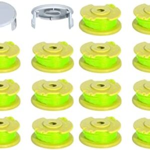 16PCS Line String Trimmer Replacement Spool, Weed Eater Cap Auto Feed Cordless Trimmer String 0.08-inch 11ft Compatible with Ryobi One Plus AC80RL3 18v 24v and 40v, 14 Spools + 2 Cap
