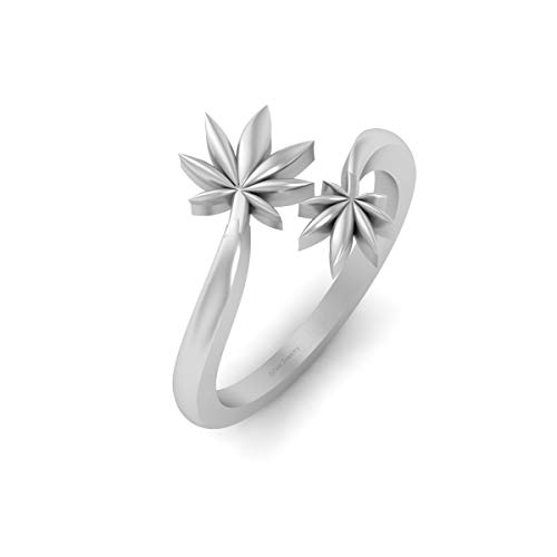 Cannabis Leaf Engagement Ring Solid 10k White Gold Marijuana Ring Stoner Jewelry