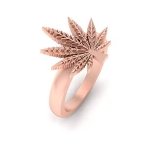 Cannabis Marijuana Leaf Wedding Ring Solid 14k Rose Gold Marijuana Ring Stoner Jewelry