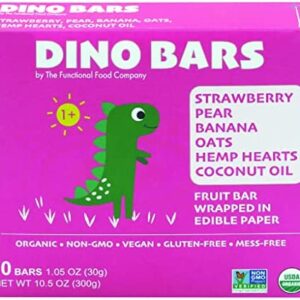 DINO BARS - Organic Fruit Bar for Kids 1+ | Fruit, Oats, Hemp Hearts, Coconut Oil and Edible Paper (Strawberry)