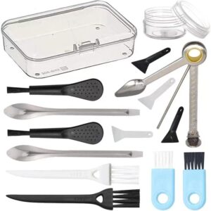 FANVA Black Scrapers, Brushes & Spoons Kit with 3 in 1 cleaning tool for Spice Grinder include 4 Pcs Scrapers,6 Pcs 3 Types of Brushes,2 Spoons,1 Pcs Plastic Jar and A Storage Box, White