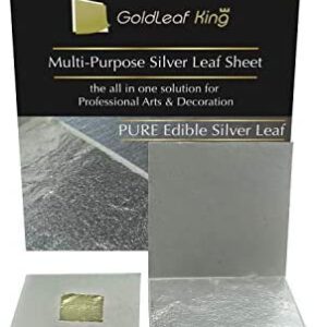 Genuine Edible Silver Leaf Sheets - by Goldleafking 30 Sheets - 2.0 x 2.0 inches for Cooking, Cake & Chocolate, Brownie, Arts, Food Decoration, Gilding, Multi-Purpose + Free Small Gold Leaf x 10