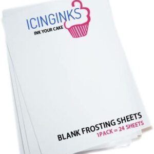 Icinginks 24 Frosting Sheets 8.5” X 11”, Icing Sheets for Cake Toppers, Cookies & Décor, A4 Very White Edible Paper, Cake Edible Paper for Birthdays, Parties, Edible Sugar Sheets for Printers