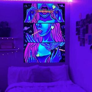 Jhdstore Trippy Tapestry Weed Accessories Gifts Wall for Bedroom Aesthetic Room Decor Marijuana Stoner Anime Hippie Funny Asf Cool, Black, 40x60inch