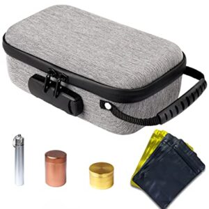 Storage Hard Case with Combination Lock, Scent Proof Case with 8 Accessories Includes Bamboo Tray, Water Proof Tube, etc